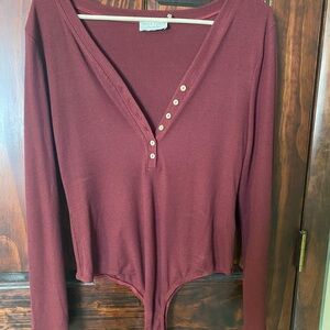 Burgundy Button-Up Long Sleeve Top